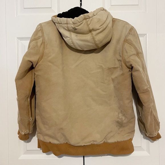 Vintage Carhartt Kids Large Distressed Lined Full Zip Hooded Jacket Brown Faded - Picture 2 of 12